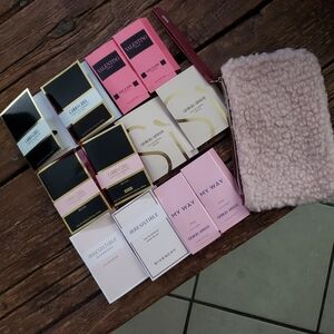 Bundle 12 Sample Fragrance Set with Pink Plush Makeup Bag